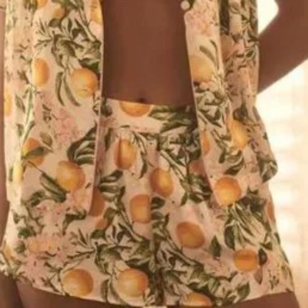 By Anthropologie Silky Patterned Pyjama Shorts Lemon Print NWT